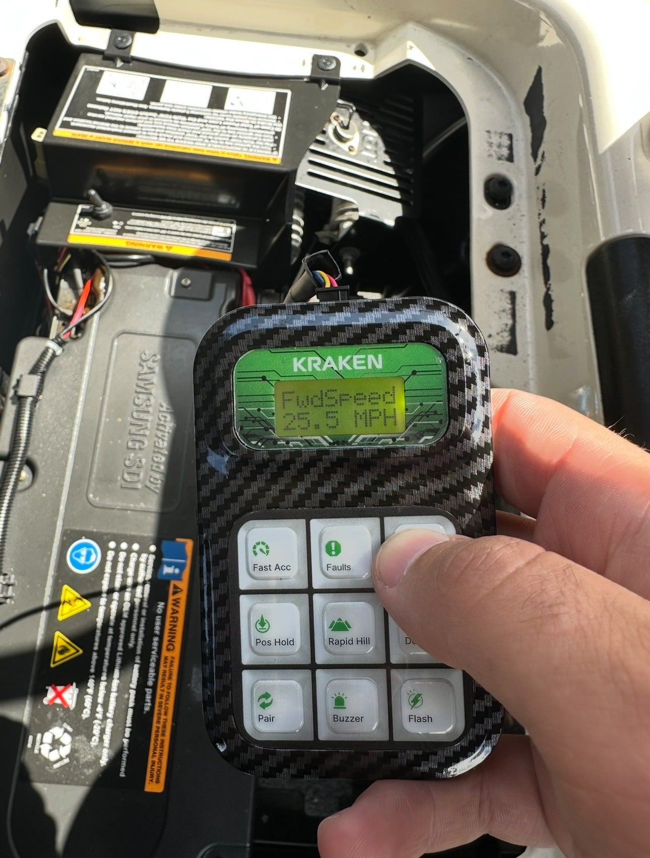 Kraken Programmer Screen for EZGO RXV Golf Carts, High speed 25.5 MPH, Reverse Buzzer, Fast Acceleration, Position Hold, Buzzer Delete, Rapid Hill Climb, Fault Diagnostics