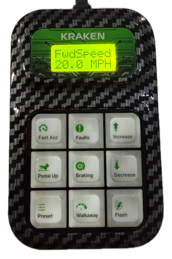Kraken Golf Cart Dealer Speed Programmer for Club Car Tempo User Guide showing fwd speed set to 20 MPH