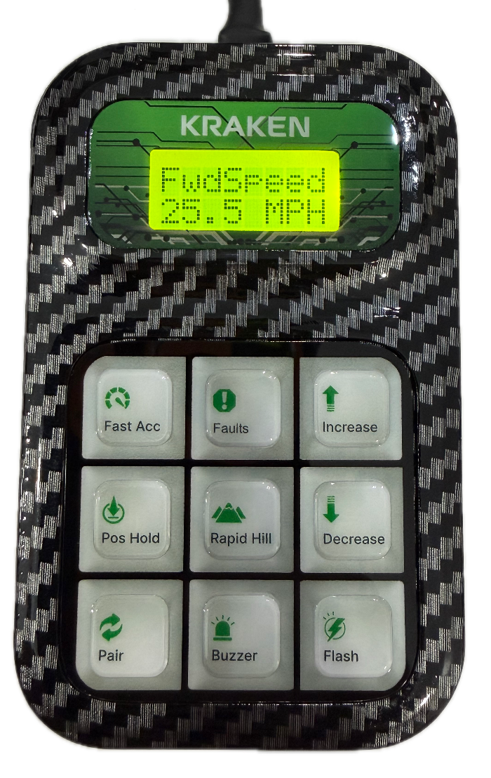 Kraken Golf Cart User Fast Speed Programmer for EZGO RXV 2013-2024+ User Guide showing forward speed at 25.5 MPH