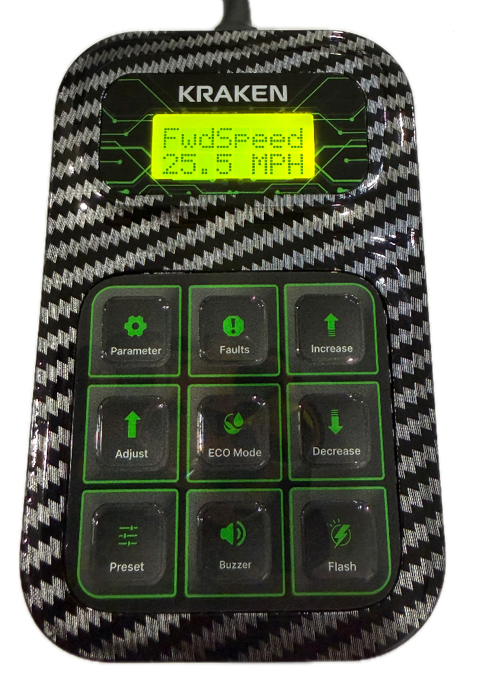 Kraken Golf Cart Dealer Speed Programmer for EZGO RXV 25+ User Guide showing forward speed set to increase to 25.5 MPH